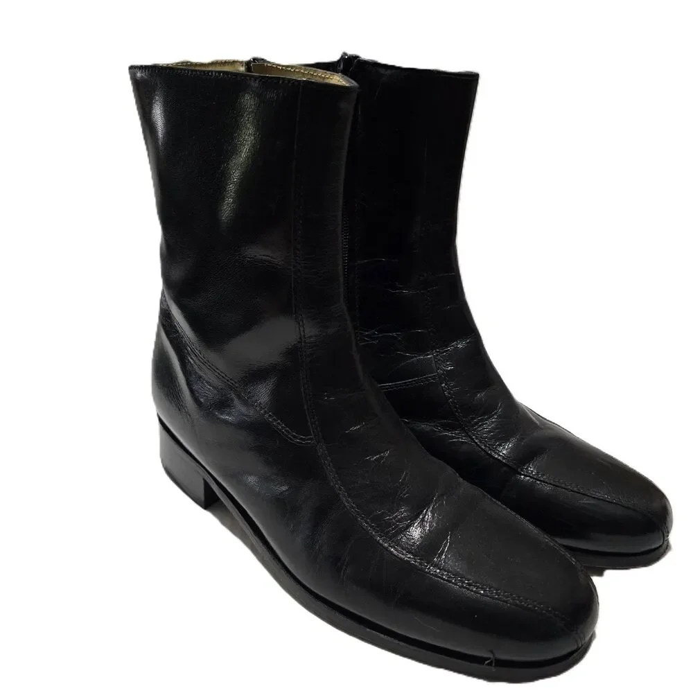 Nunn Bush Men's Black Leather Side Zip Ankle Boots US 8 D Dress Casual